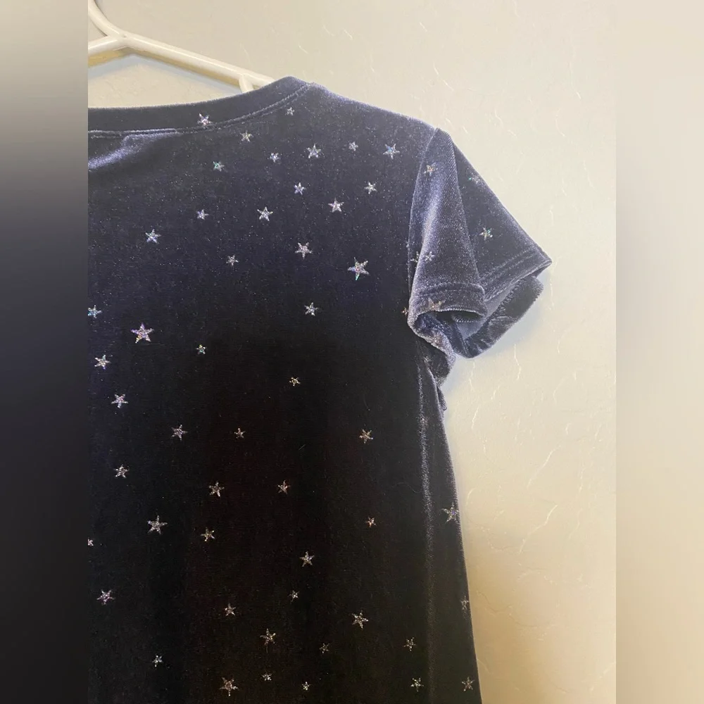 ⭐️Gap Kids short sleeve navy velvet drop waist dress with silver stars size xs